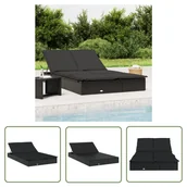 Leżaki ogrodowe - The Living Store 2-osobowy leżak z poduszkami - czarny - polirattan - Leżak Ogrodowy - miniaturka - grafika 1