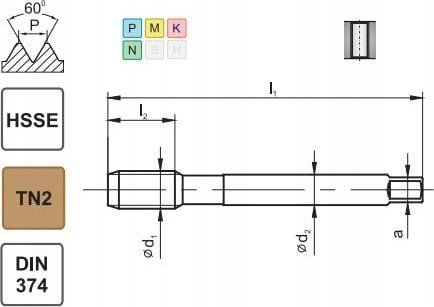 Fanar GWINTOWNIK M20X1,5 DIN-374B 6H HSSE TIN 800X