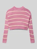 Swetry dla dziewczynek - Sweter z dzianiny o pudełkowym kroju ze wzorem w paski - miniaturka - grafika 1