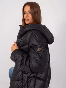 Płaszcz zimowa czarny casual kurtka puchowa pikowana rękaw długi długość za kolano pikowanie kieszenie podszewka suwak - Płaszcze damskie - miniaturka - grafika 2