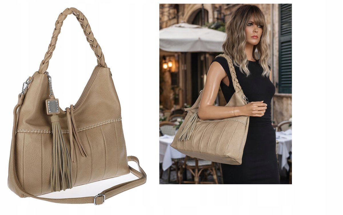 Torebka Damska Listonoszka Worek Shopper Torba na Ramię H8920 Beżowa