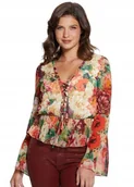 Bluzki damskie - Guess Kwiatowa Bluzka z Wiązaniem i Falbaną Lejąca XS Gmb - GUESS - miniaturka - grafika 1