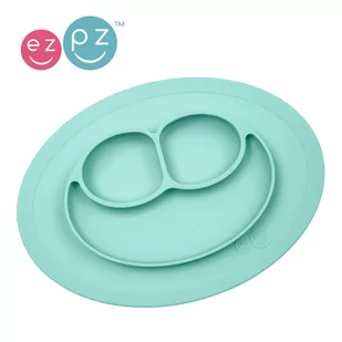 EZPZ Silikonowy talerzyk z podkładką mały 2w1 Mini Mat pastelowy niebieski EUMMA001 - Miseczki i talerzyki dla dzieci - miniaturka - grafika 1