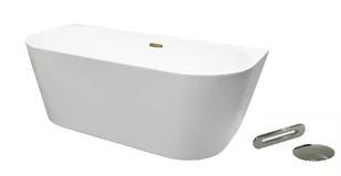 Wanna wolnostojąca Besco Vica New 150x80 cm owalna biały połysk syfon z przelewem slim grafitowy WAS-150VNGR - Wanny - miniaturka - grafika 1