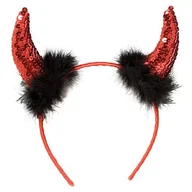 Dodatki do strojów karnawałowych - Opaska rogi diabła czerwone cekiny piórka czarne diabeł halloween - miniaturka - grafika 1