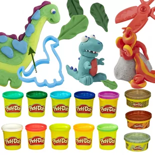 Play-Doh Ciastolina Zestaw Dinozaury 13 Tub + Akcesoria F1202 - Masy plastyczne - miniaturka - grafika 1