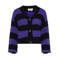 Swetry damskie - Libbi Damski kardigan w paski z długim rękawem z dekoltem w serek akryl czarny liliowy rozmiar XL/XXL, czarny lilia, XL - miniaturka - grafika 1