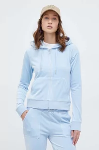 Juicy Couture bluza welurowa kolor niebieski z kapturem z aplikacją - Bluzy damskie - miniaturka - grafika 1
