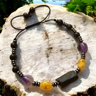 Bransoletka Męska z czarnym turmalinem ametystem i hematytem ochrona i kontrola - Bransolety męskie Bransoletka Męska z czarnym turmalinem ametystem i hematytem ochrona i kontrola - Bransolety męskie - miniaturka - grafika 1