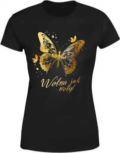 Koszulka damska Wolna jak Motyl - Złoty elegancki T-shirt damski - Koszulki i topy damskie - miniaturka - grafika 1