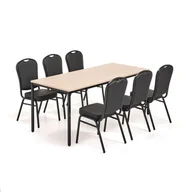 Stoły i stoliki do biura - Zestaw mebli do restauracji JAMIE + HARTFORD, 1 stół 1800x800 mm, brzoza + 6 krzeseł, czarna eko-skó - miniaturka - grafika 1