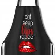 Plecaki worki - Fartuch Fartuszek Czarny Kosmetyczki Prezent East Sleep Lips Repeat Wzory - miniaturka - grafika 1