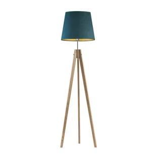 Trójnożna Lampa Stojąca Na Drewnianych Nóżkach Aruba Velur, Zieleń Butelkowa Ze Złotym Wnętrzem - Lampy stojące - miniaturka - grafika 1