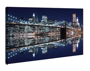 New York Brooklyn Bridge night - obraz na płótnie Wymiar do wyboru: 40x30 cm - Obrazy i zdjęcia na płótnie - miniaturka - grafika 1