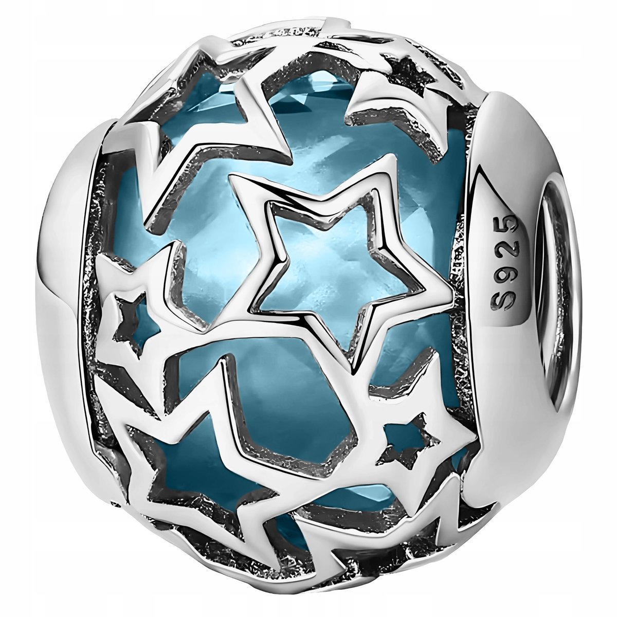 Charms Srebrny z Gwiazdkami Niebieski Koralik Gwiazdy Kosmos SREBRO 925