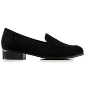 Mokasyny damskie - Vinceza Ażurowe półbuty z zamszu czarne - miniaturka - grafika 1