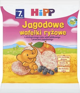 Hipp Wafelki EKO ryżowe - jagodowe - bez glutenu i cukru - Przekąski dla dzieci - miniaturka - grafika 1