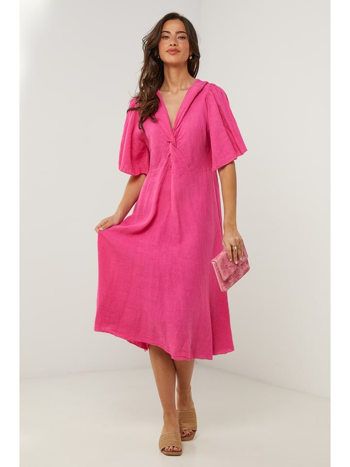 Le Monde du Lin Lniana sukienka w kolorze różowym