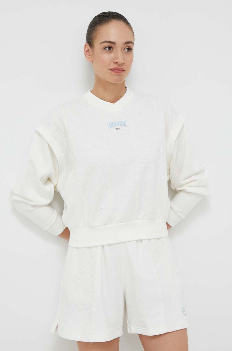 BLUZA SPORTOWA DAMSKA REEBOK BIAŁA KRÓTKA R. M LOGO HAFT