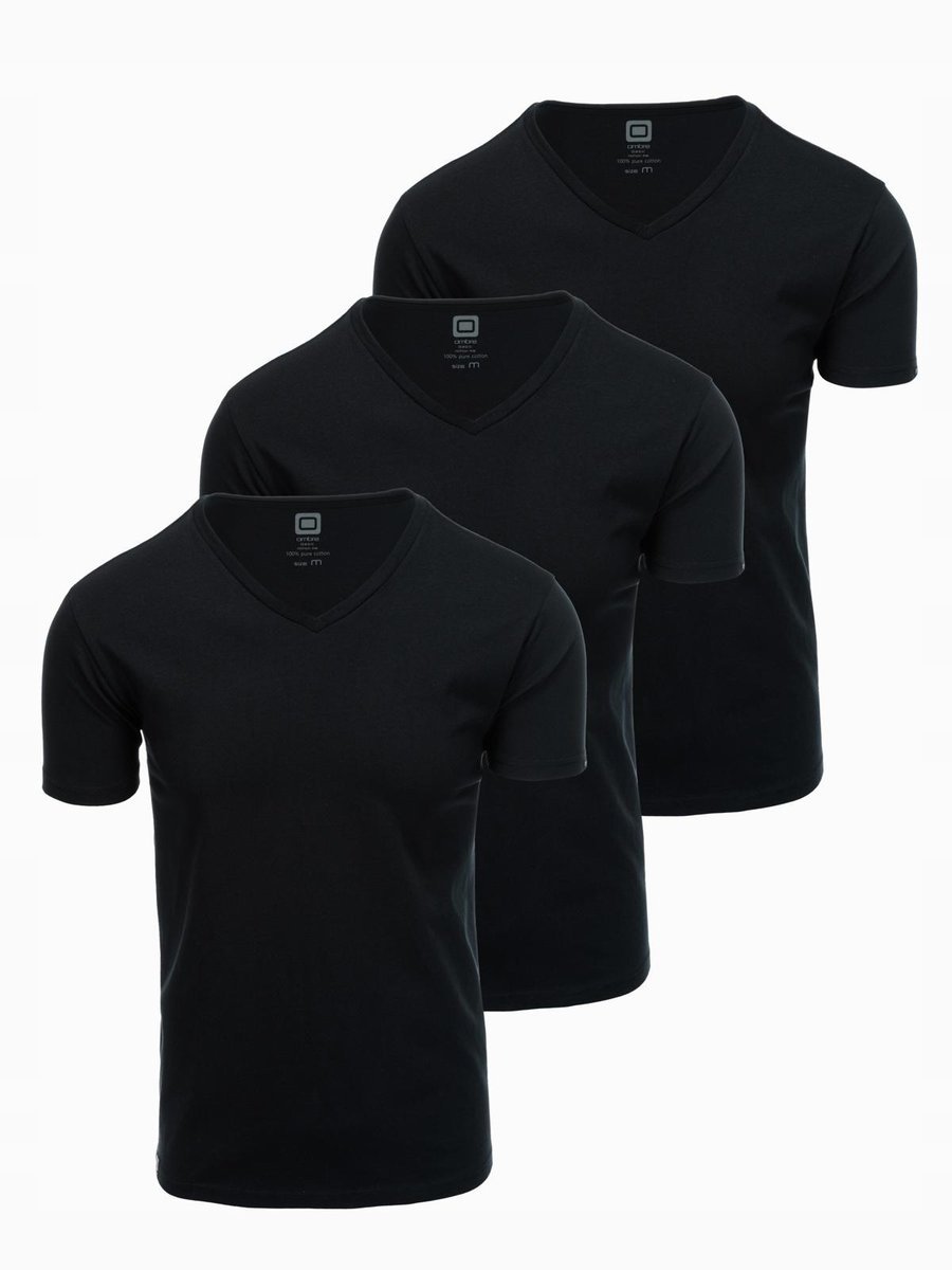 Zestaw bawełnianych męskich t-shirtów V-neck 3x czarny OM-TSBS-0233 V9 S