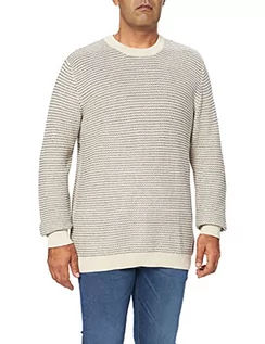 Swetry męskie - SELECTED HOMME Sweter męski w paski, biały (Bone White), L - grafika 1