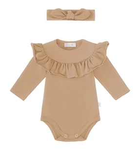 Zestaw body z falbanką i opaska z supełkiem, beżowy - 74 - Body dla niemowląt - miniaturka - grafika 1