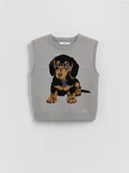 Swetry dla dziewczynek - Reserved - Dzianinowa kamizelka z wiskozą - jasnoszary - miniaturka - grafika 1