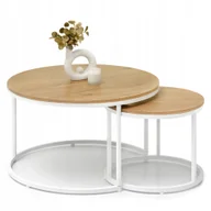 Ławy i stoliki kawowe - Stylowy Stolik Kawowy Okrągły 2w1 W Stylu Skandynawskim Karel Dąb Biały - miniaturka - grafika 1