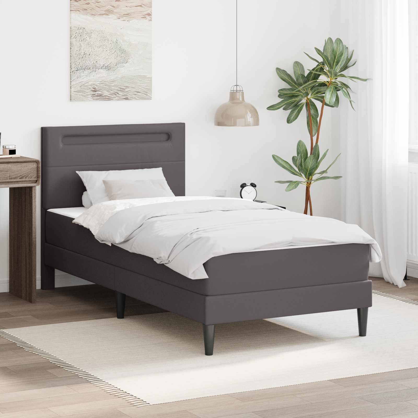 vidaXL vidaXL Ramka łóżka z paskami LED Szary 90 x 190 cm Ekoskóra