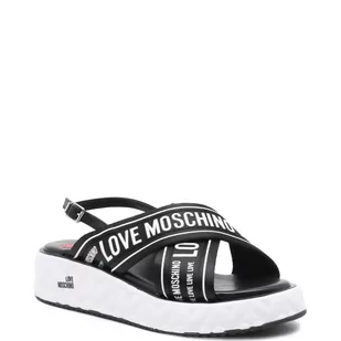 Love Moschino Skórzane klapki NASTROLOGO - Klapki i japonki damskie - miniaturka - grafika 1