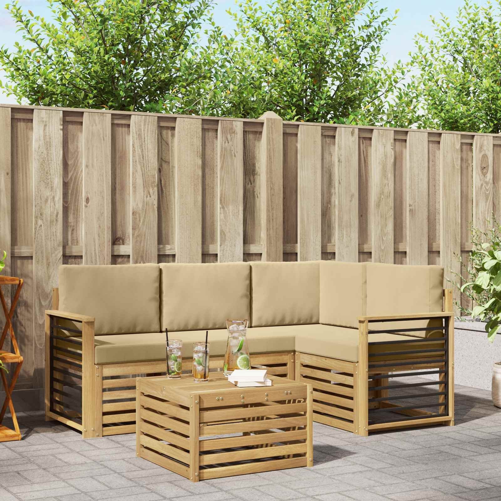 vidaXL Zestaw sof na zewnątrz 5 pcs Biały i Beżowy 59 x 59 x 37 cm