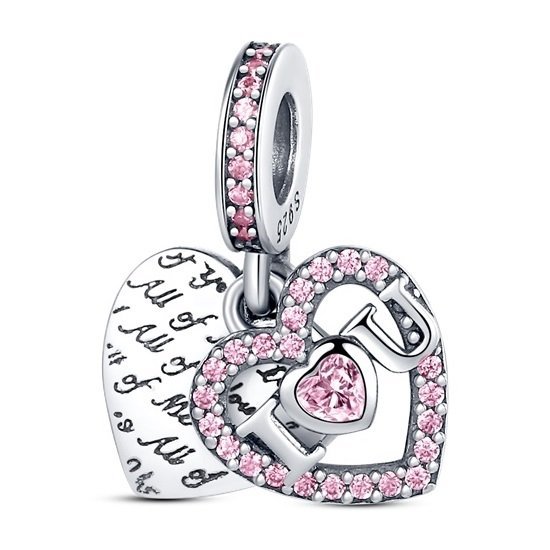 Zawieszka Charms SREBRO 925 Koralik Serce I Love You Walentynki