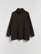 Bluzy damskie - Reserved - Długa bluza z golfem - ciemnobrązowy - miniaturka - grafika 1