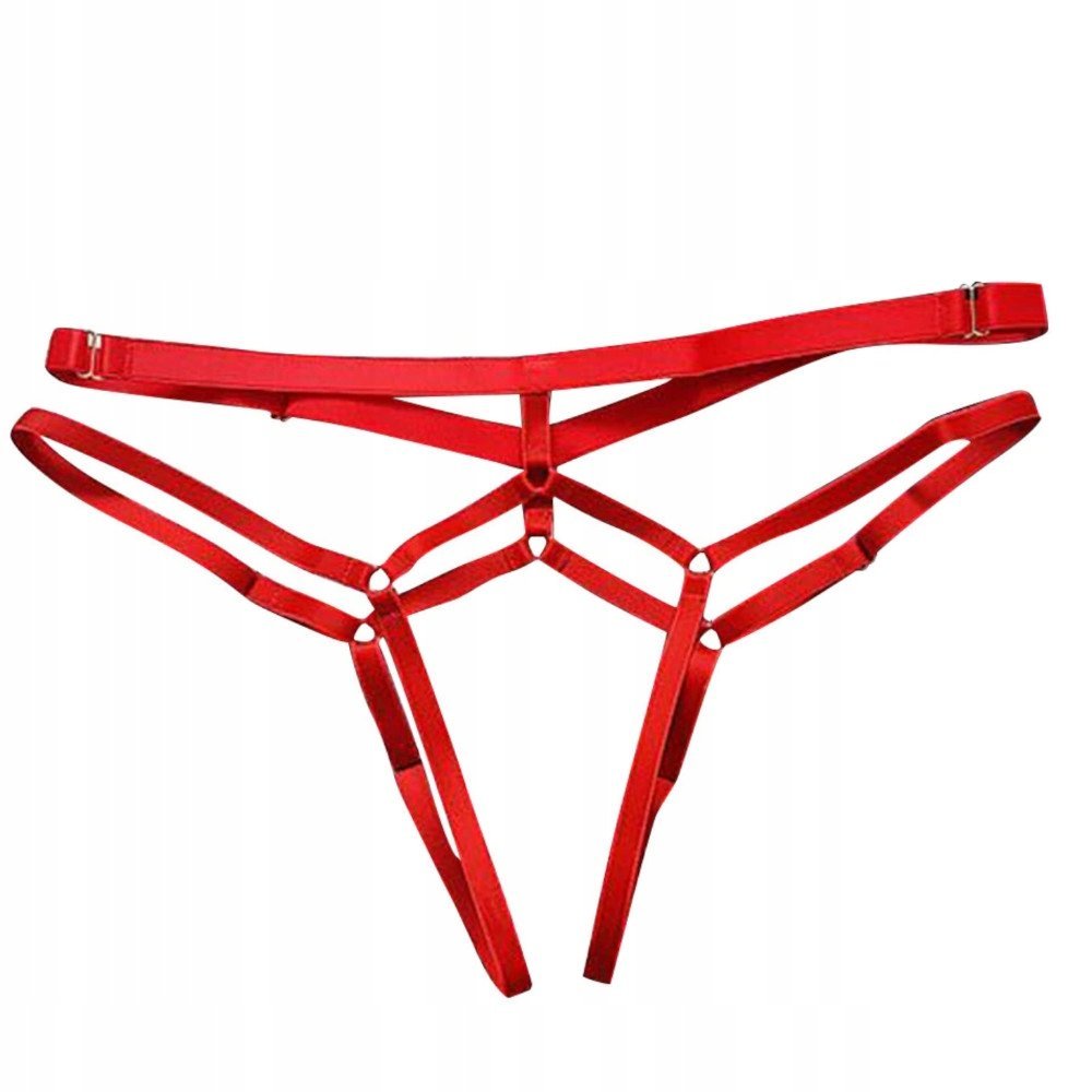 Majtki Damskie Otwarte Stringi Z Dziurką Strapsy Sexy Pośladki Czerwone