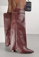 Kozaki damskie - Bordowe Kozaki na Obcasie w Stylu Kowbojek z Wywiniętą Cholewką i Klamrą Nalumeia - miniaturka - grafika 1