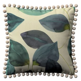 Dekoria Poszewka Wera na poduszkę liście w kolorze szmaragdowej zieleni z fioletem na lnianym tle 45 × 45 cm Abigail 150-143-15 - Poszewki na poduszki - miniaturka - grafika 1