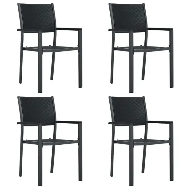 Czarne plastikowe krzesła ogrodowe rattanowe 58,5 x 53,5 x 88,5 cm, 4 szt.