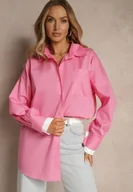 Koszule damskie - Fuksjowa Bawełniana Koszula Typu Oversize Ronmira - miniaturka - grafika 1