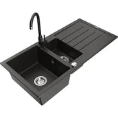 Zlewozmywaki z baterią - Mexen Andres zlewozmywak granitowy 1,5-komorowy z ociekaczem i baterią kuchenną Telma, czarny/złoty - miniaturka - grafika 1