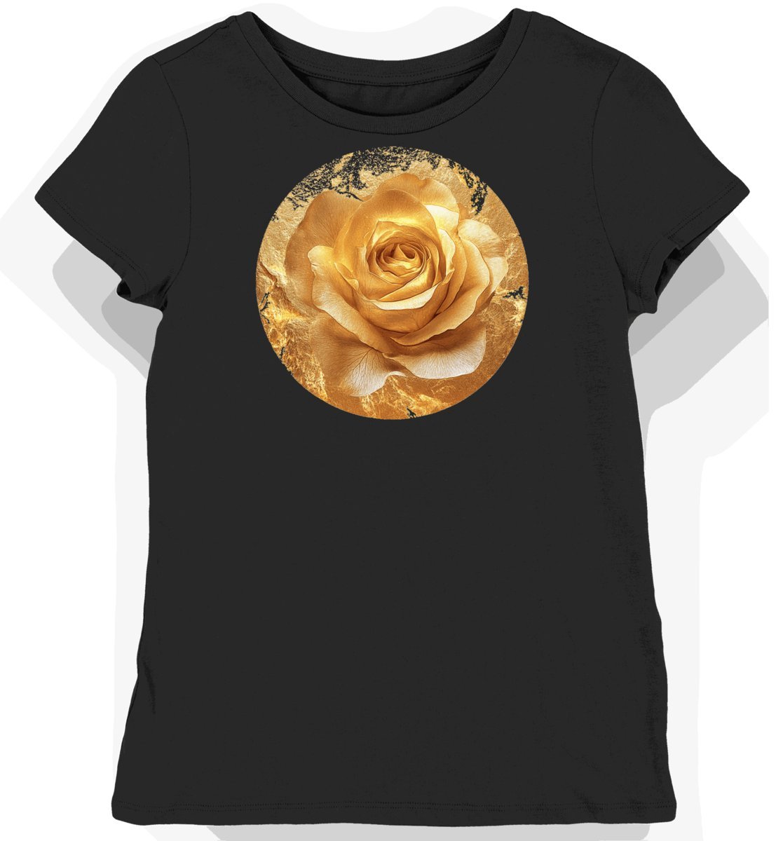 Koszulka damska czarna z motywem złotego kwiatu pustyni XXL