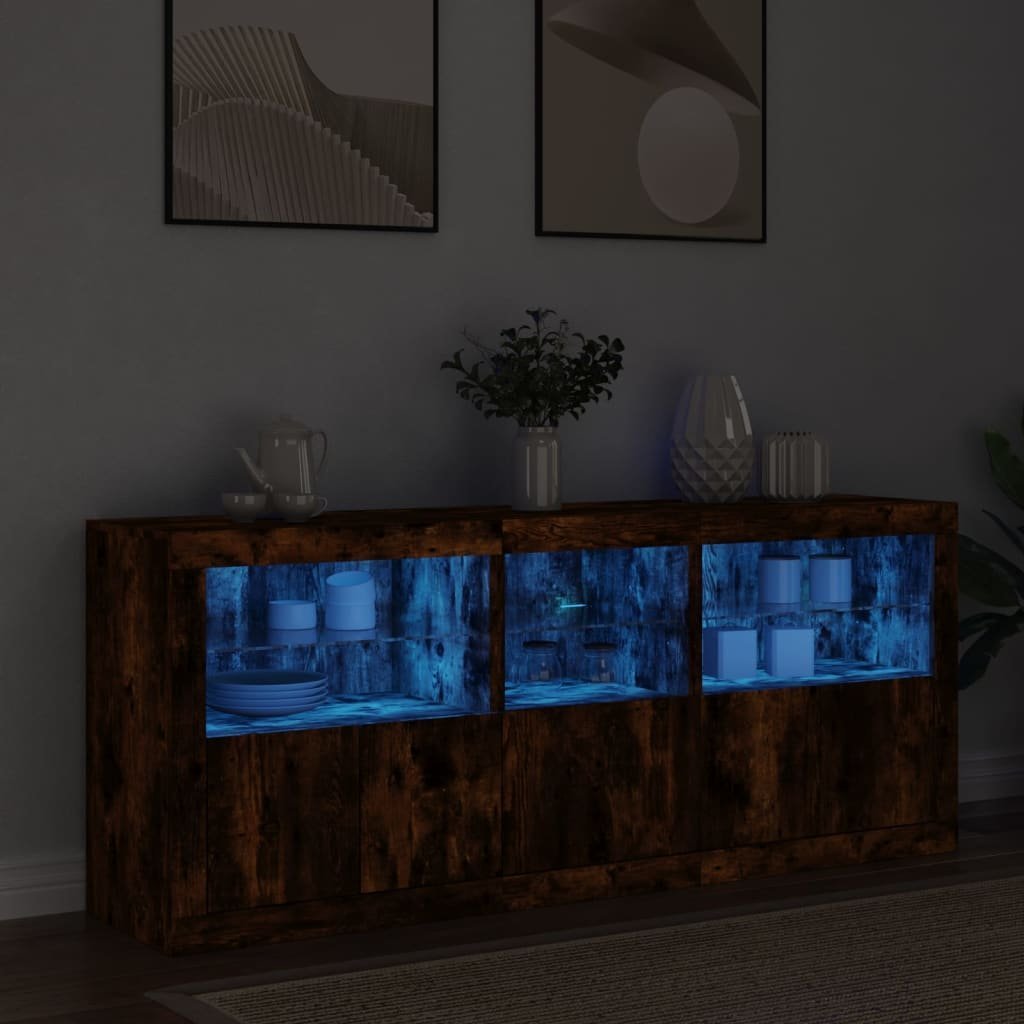 vidaXL Szafka z oświetleniem LED, przydymiony dąb, 162x37x67 cm