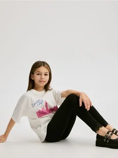 Reserved - Legginsy z koronkową wstawką - czarny - Spodnie i spodenki dla dziewczynek - miniaturka - grafika 1