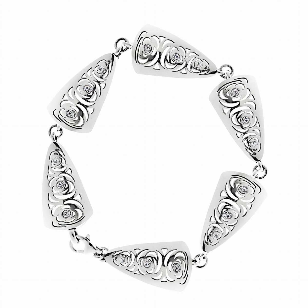 Srebrna bransoletka z cyrkoniami ażurowa róża pr925