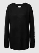 Swetry damskie - Sweter z dzianiny z prążkowanym, okrągłym dekoltem model ‘Kamara’ - miniaturka - grafika 1