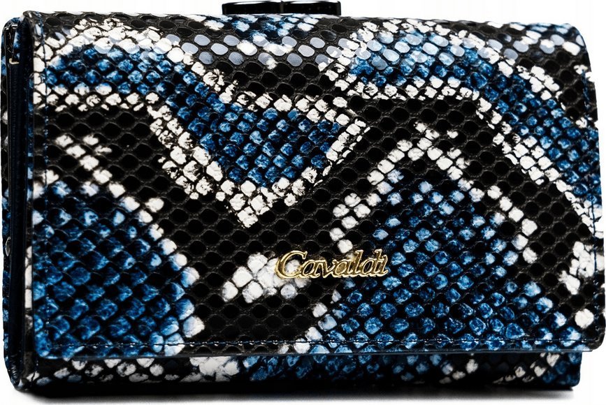 4U Cavaldi Portfel damski ze skóry naturalnej i ekologicznej o fakturze imitującej skórę węża - 4U Cavaldi NoSize