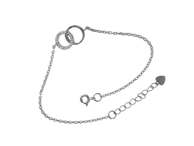 Bransoleta srebrna kółka, karma z cyrkoniami b0407 - 1,9g.