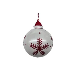 Bombka plastikowa dekorowana brokatem 8 cm biało-czerwony - Bombki - miniaturka - grafika 1