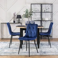 Krzesła - Zestaw 4x Krzesło Tapicerowane do Salonu ROBIN Granatowe Welurowe Nowoczesne Loft - miniaturka - grafika 1