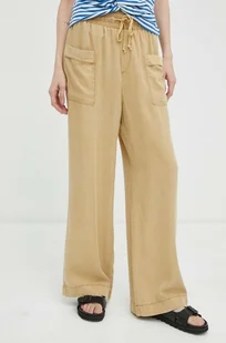 Mustang spodnie Style Drawstring Wide Leg damskie kolor beżowy proste high waist - Spodnie damskie - miniaturka - grafika 1