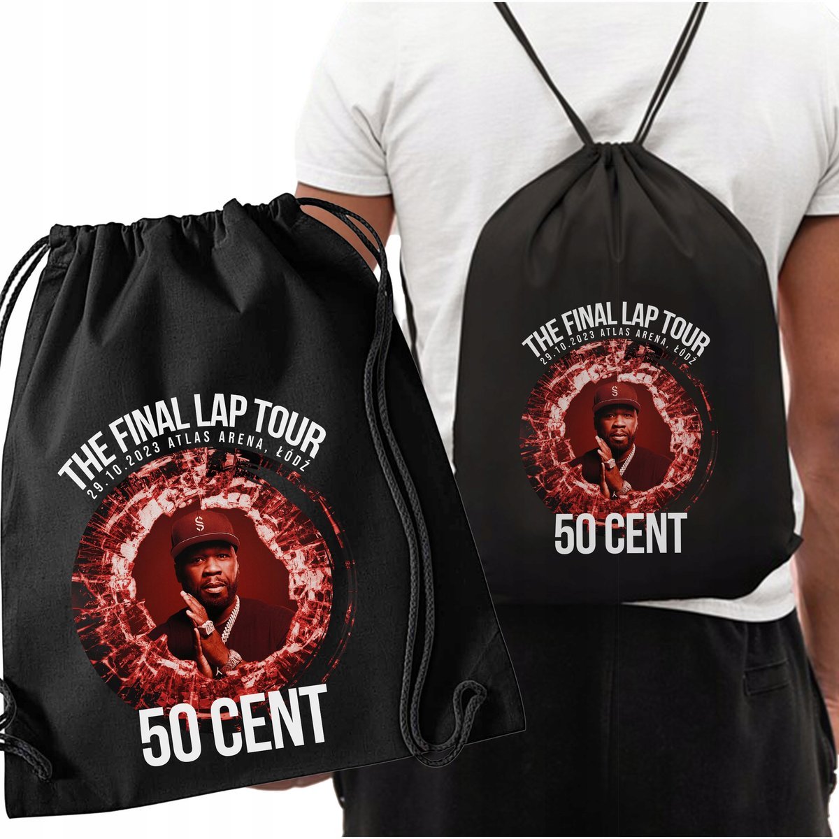 CZARNY WOREK PLECAK NA KONCERT 50 CENT THE FINAL LAP TOUR RAP PREZENT Y4